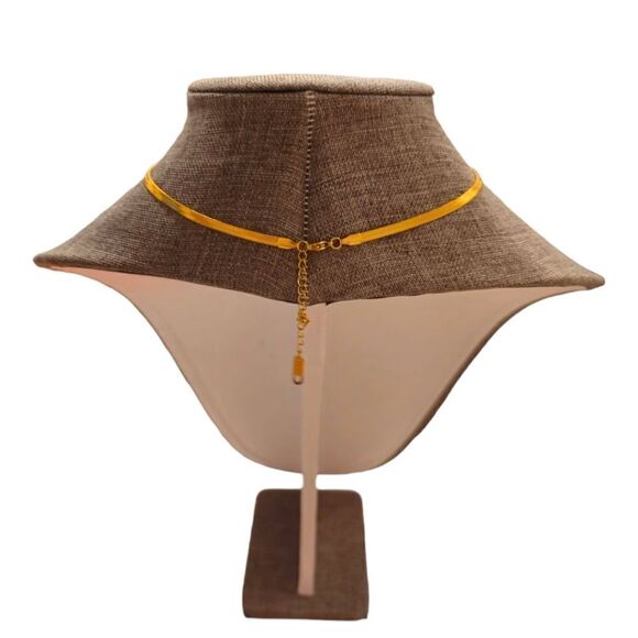 Green Hearts Stainless Steel Crystal Gold-tone Snake Chain Choker Necklace - Picture 5 of 13